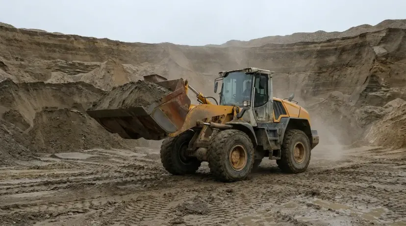 Areia clandestina: carregadeira enche caminhão em areal legal